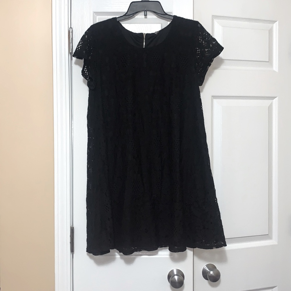 Lace Black Short Sleeve Dress L